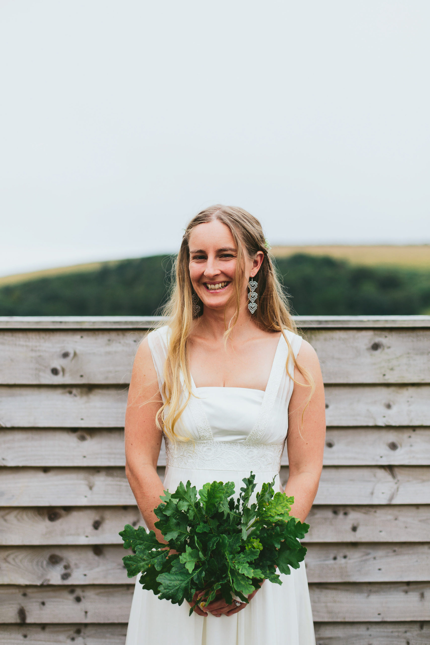 portrait of a barefoot bride wedding in devon