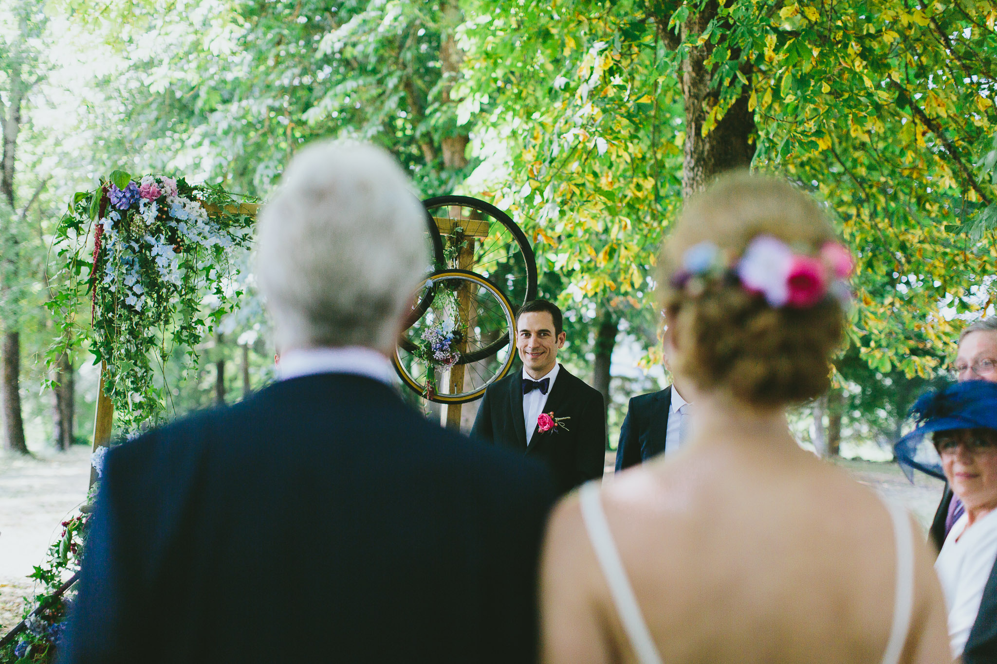 French professional wedding photographer groom looking at bride first time