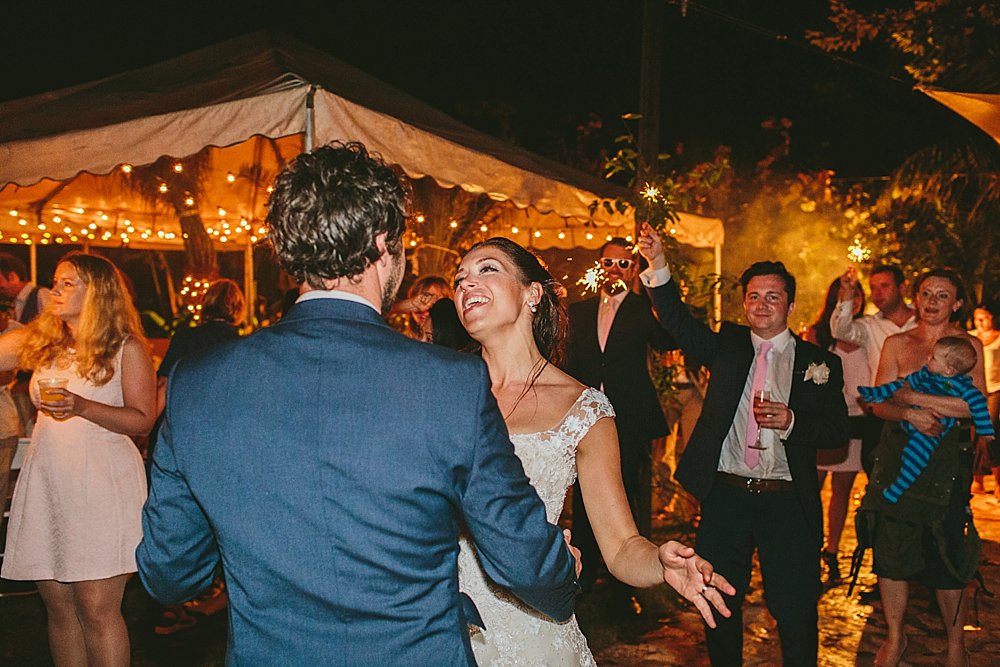 Bahamian wedding bride and groom first dance smiles