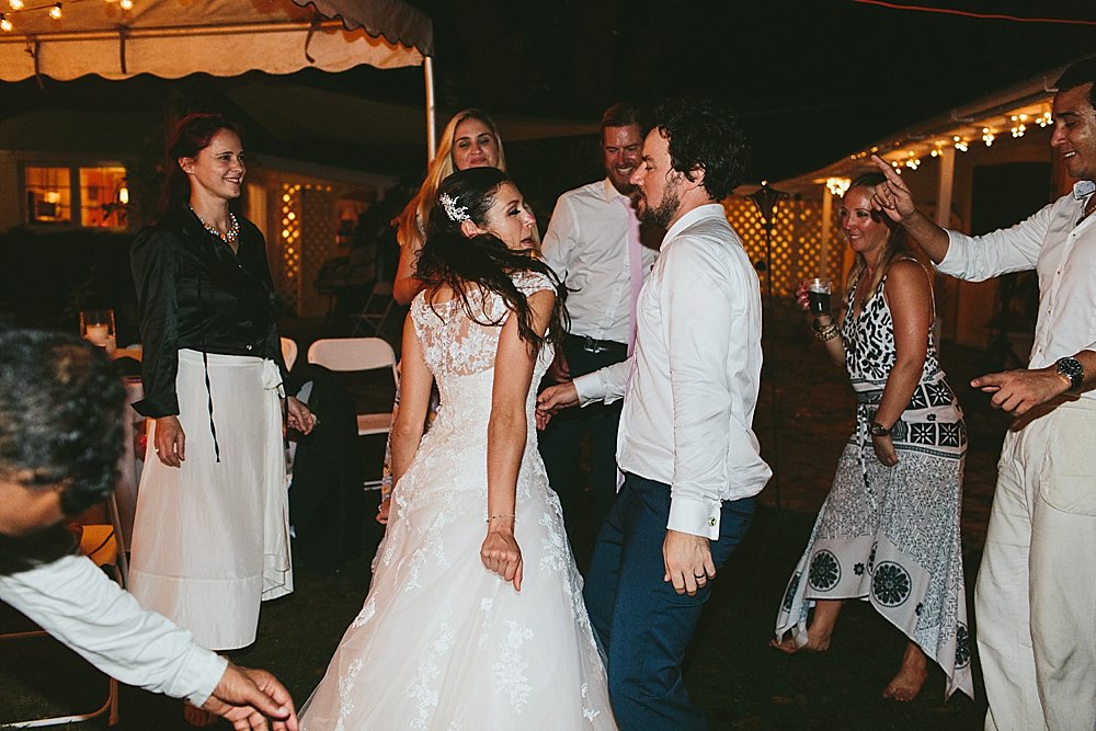 Bahamian wedding bride and groom fun dancing