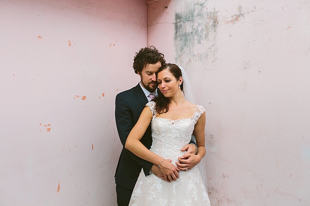 Bahamian wedding bride and groom close eyes portrait