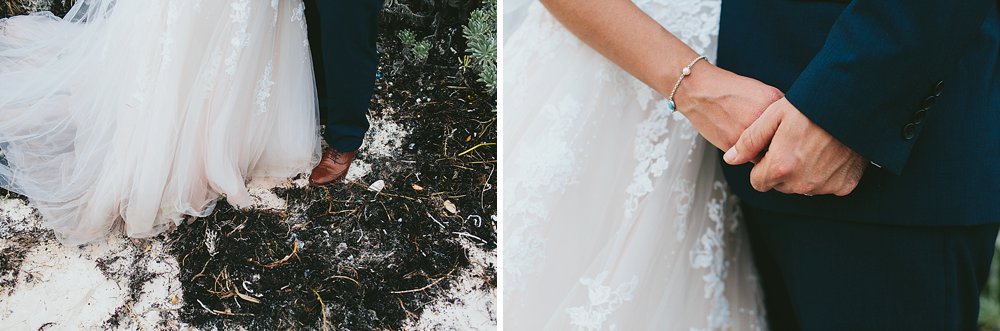 Bahamian wedding bride and groom hands and feet beach