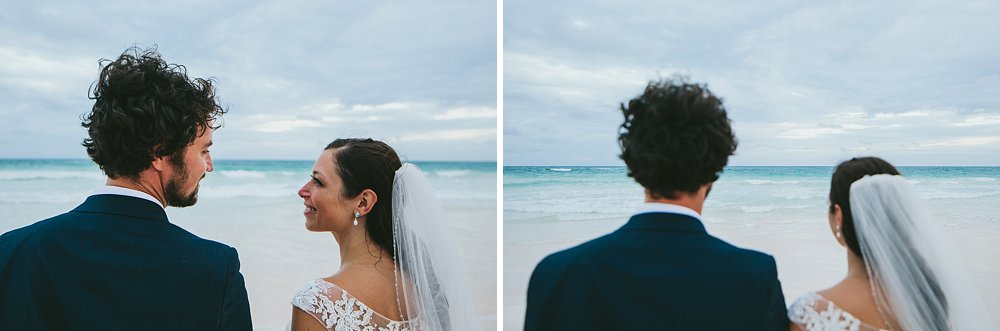 Bahamian wedding bride and groom looking to the horizon