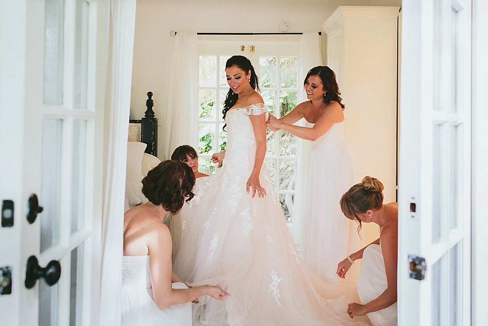 Bahamian bride and bridesmaids dress