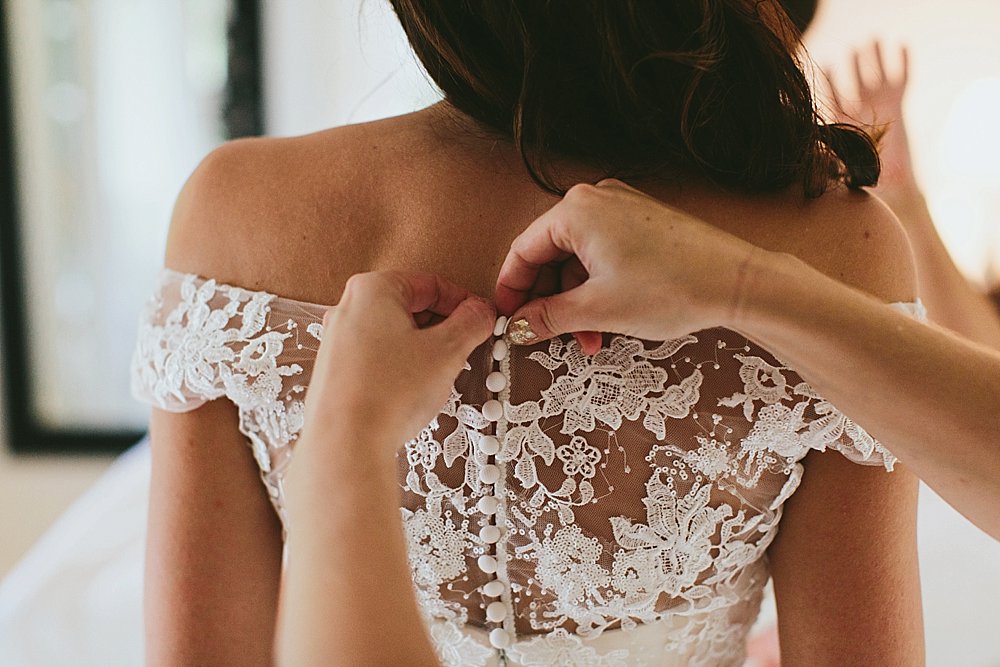 Bahamian bride and bridesmaids dress buttons