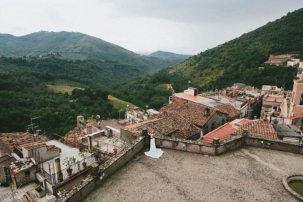 Rome wedding landscape with bride and groom