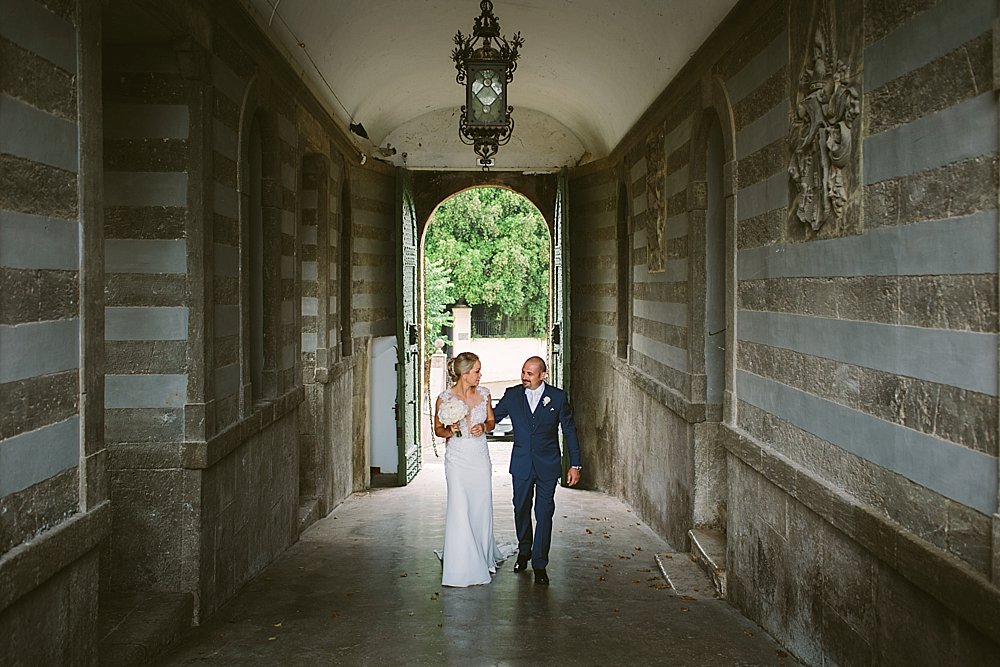 Rome wedding Bride and groom walking to ceremony