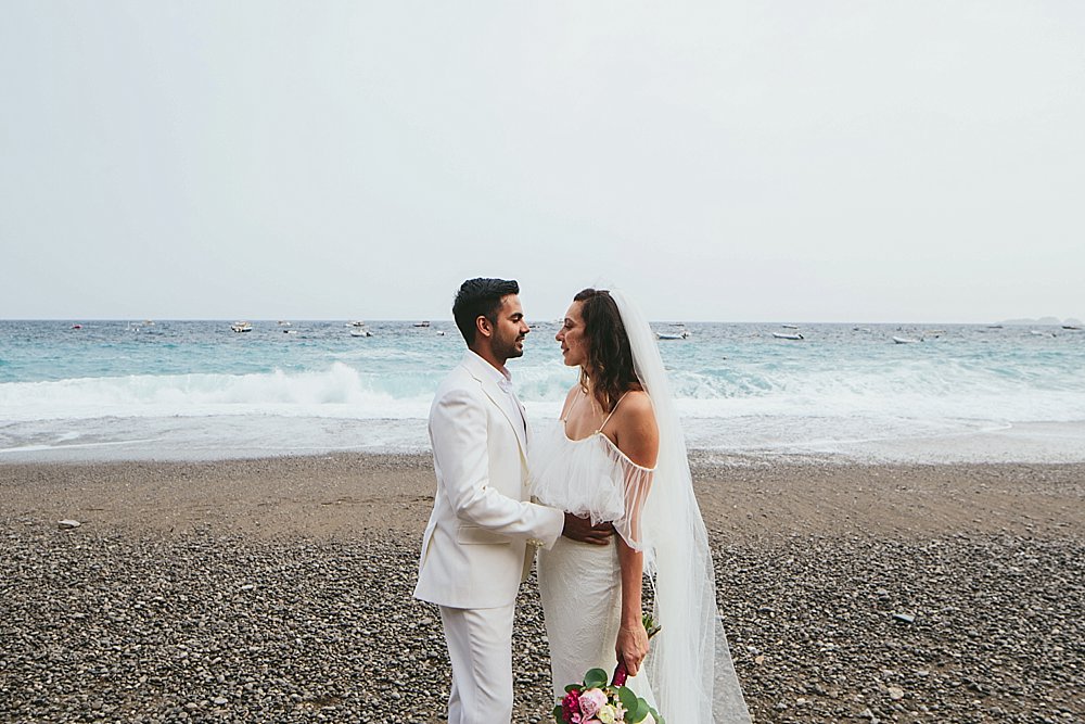 Positano wedding newly weds on the beach