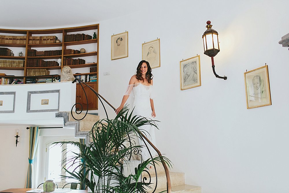 Positano wedding bride walking down stairs