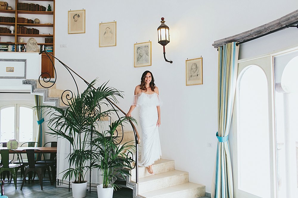 Positano wedding Bride in her wedding dress smiling