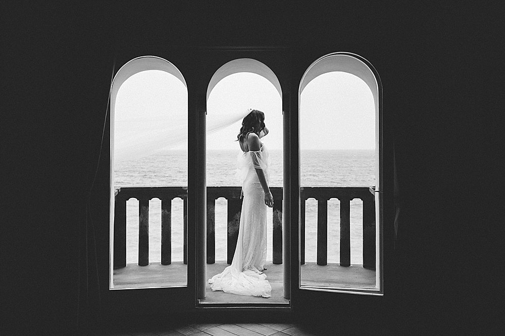 Positano wedding bride on balcony 