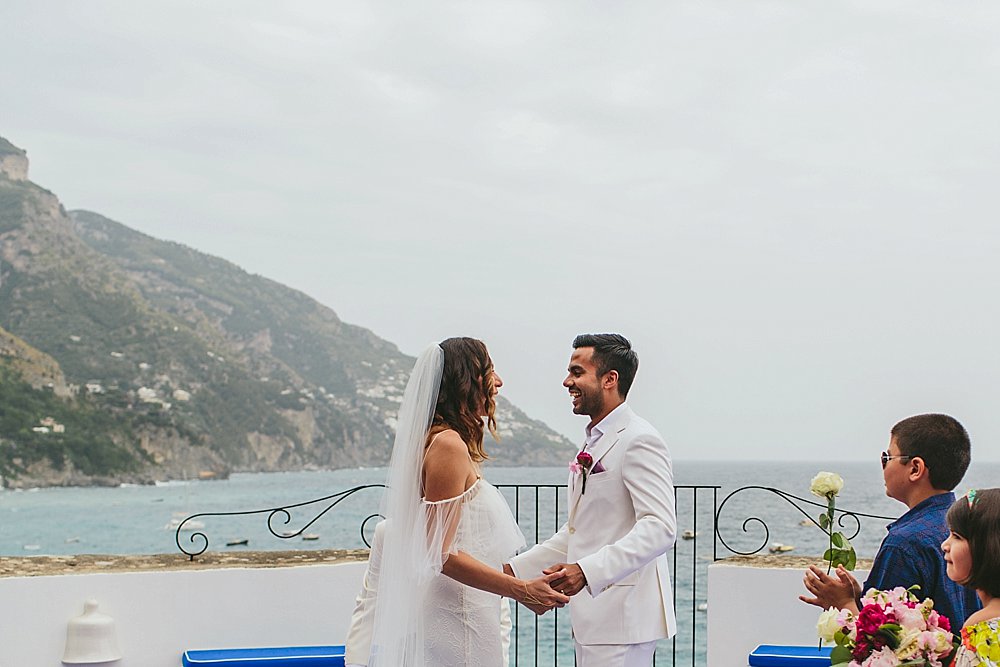 Positano wedding bride and groom smiling ceremony