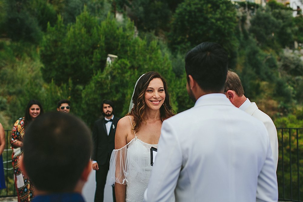 bride smiling ceremony