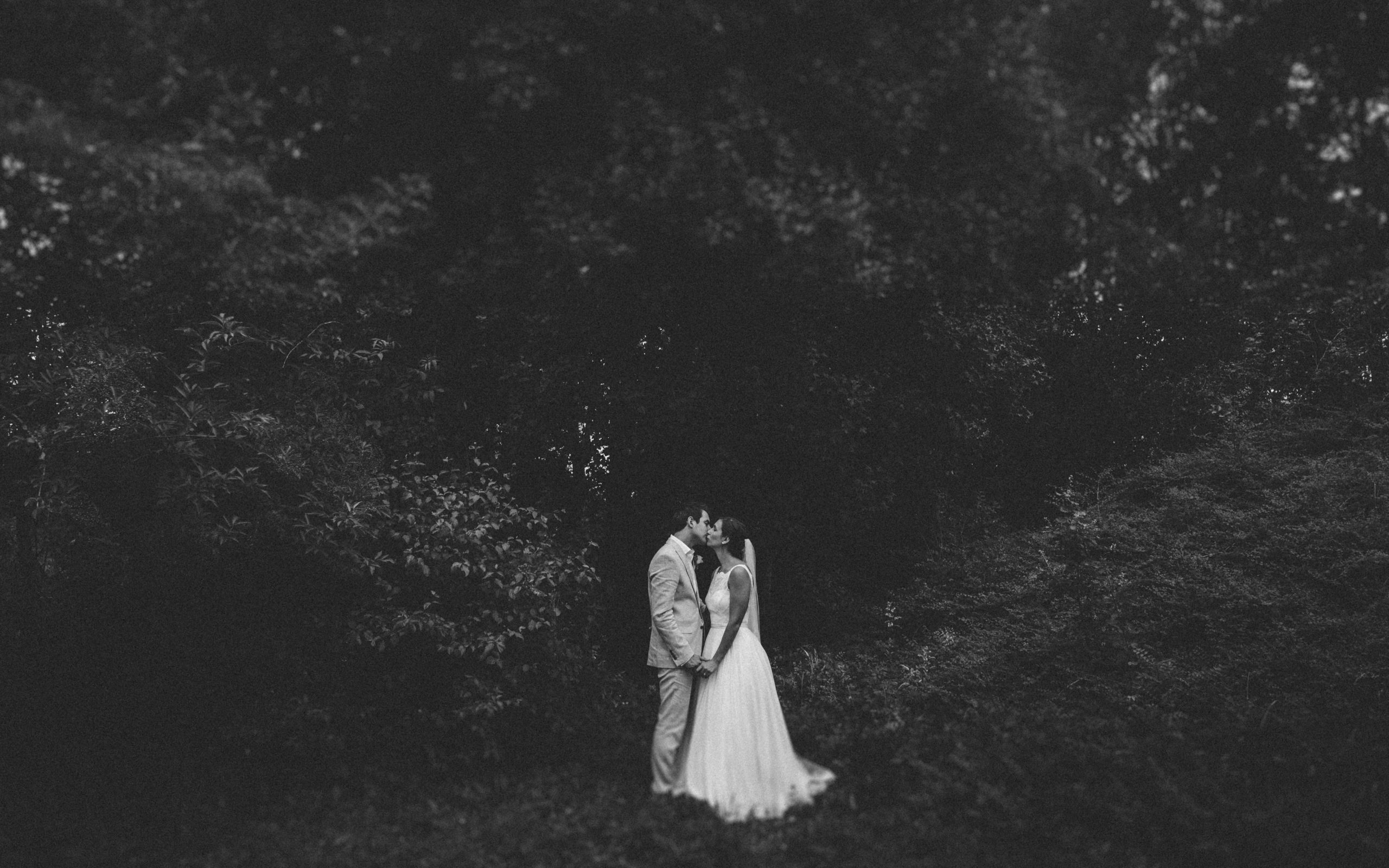 Lot-et-Garonne wedding kissing in the woods