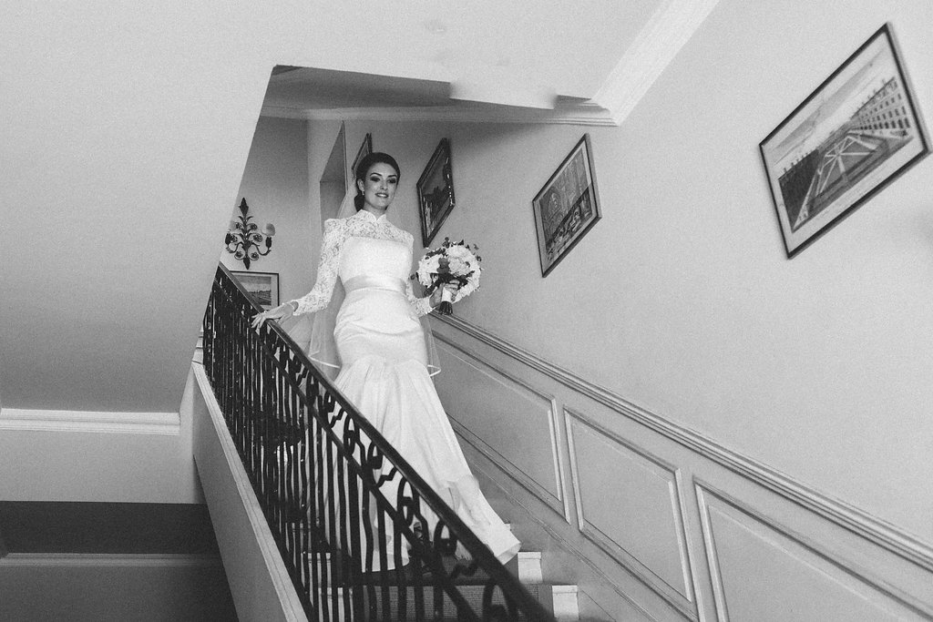 Provence wedding bride walking down the stairs