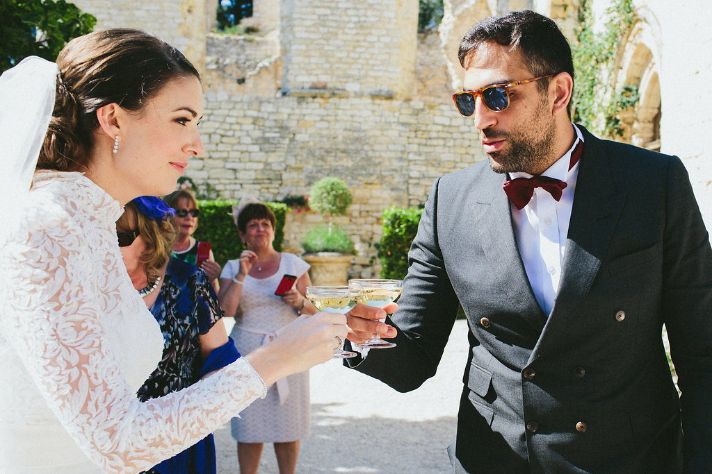 Provence wedding bride and groom toast