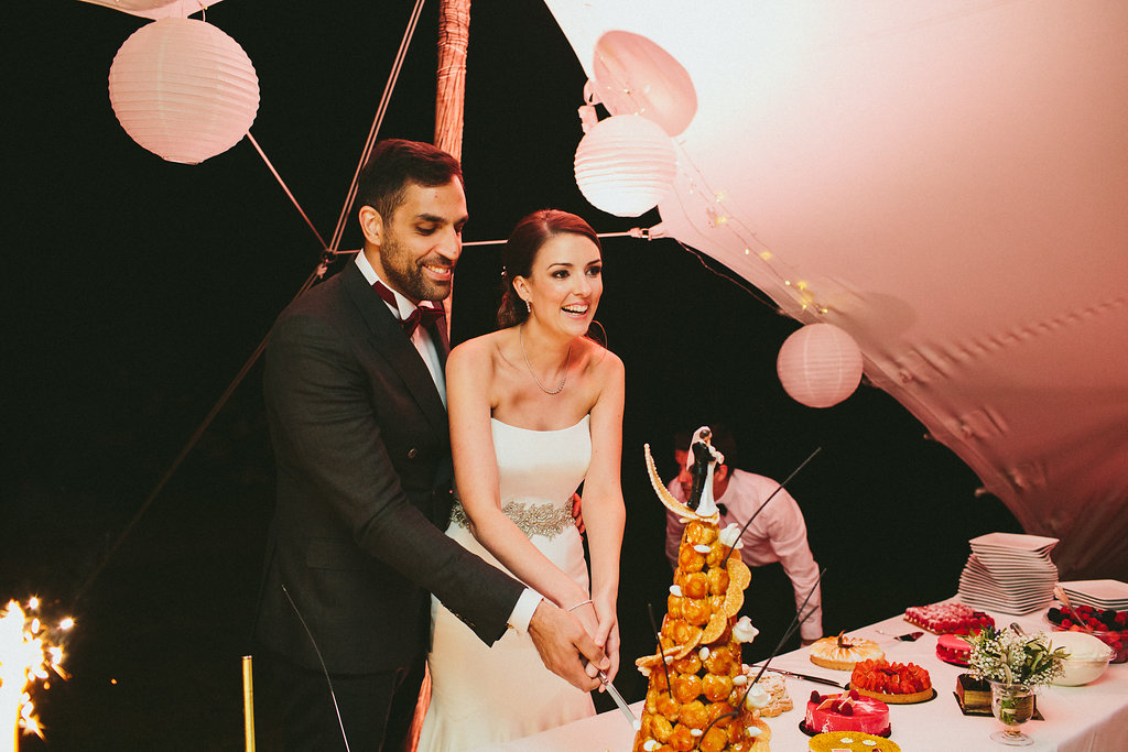 cutting of the wedding cake Provence French Wedding