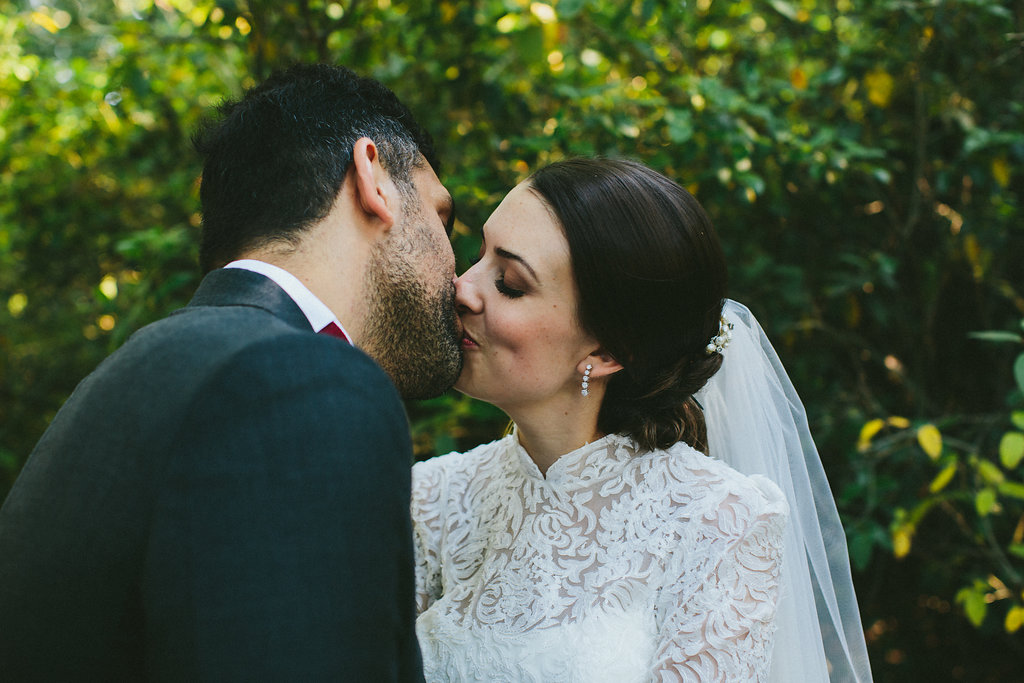Provence wedding bride and groom kiss