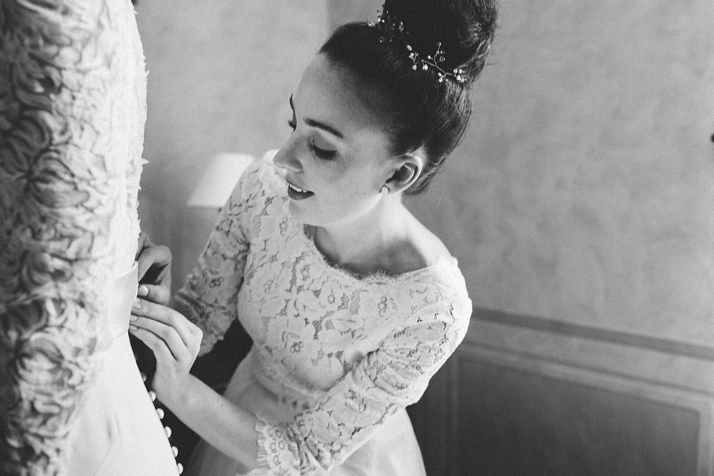 Provence wedding buttoning up wedding dress