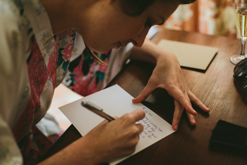 Provence wedding bride writing vows