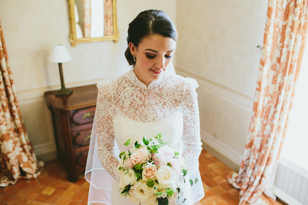 Provence wedding portrait of a bride with wedding bouquet