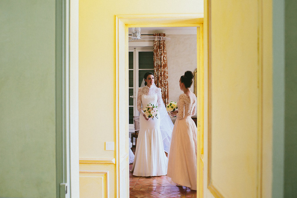 Provence wedding bridesmaid and bride portrait