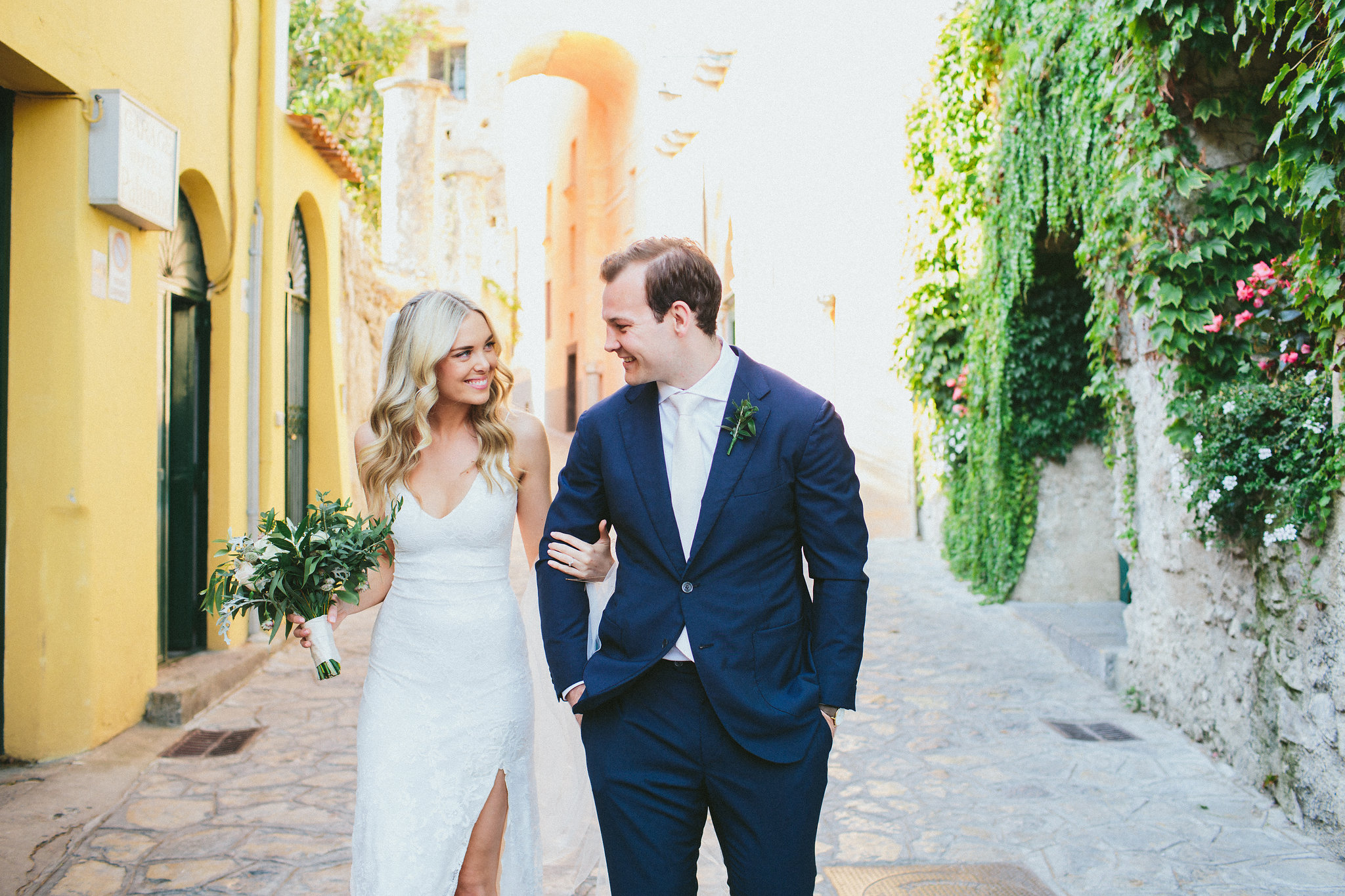 Italian wedding Bride and groom Ravello streets