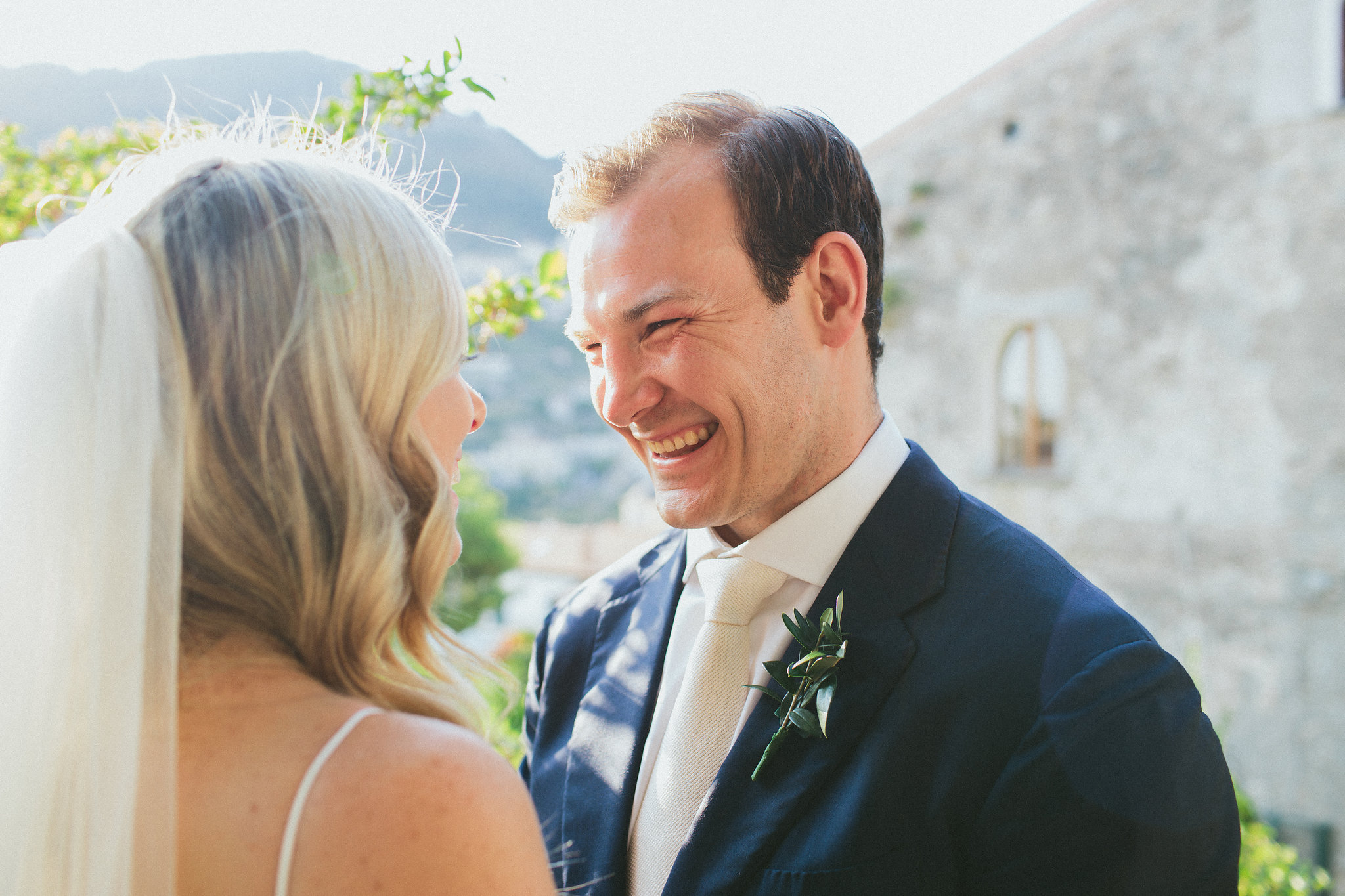 Groom smiling at this bride Ravello Italy 