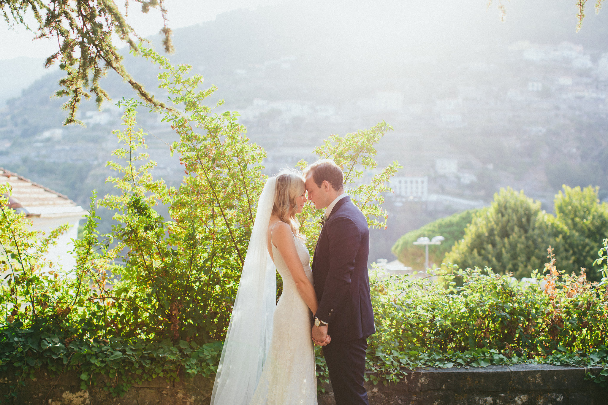 Sunshine on Bride and Groom Ravello Italian destination wedding