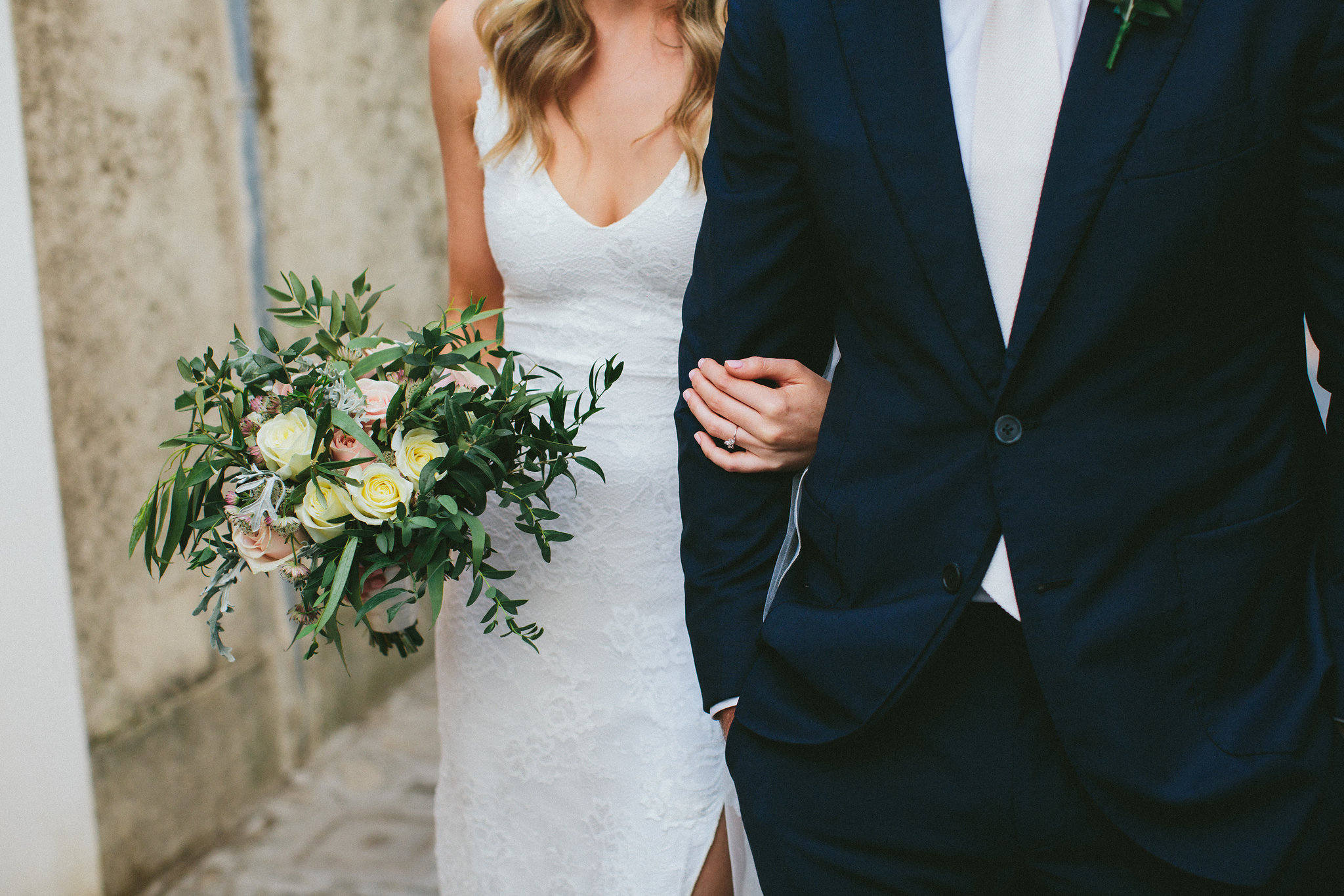 Bride and groom streets of Ravello Italy