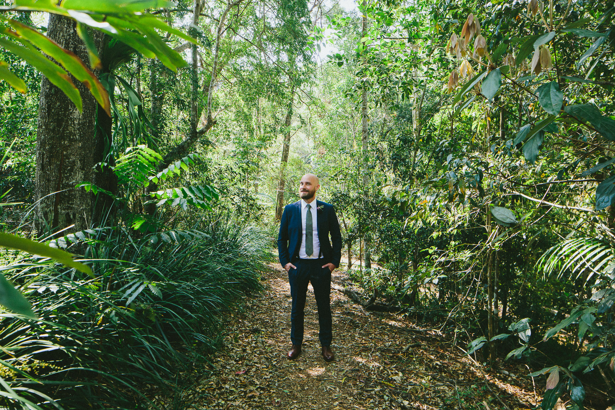 Sunshine Coast Australia Wedding groom portrait in the woods