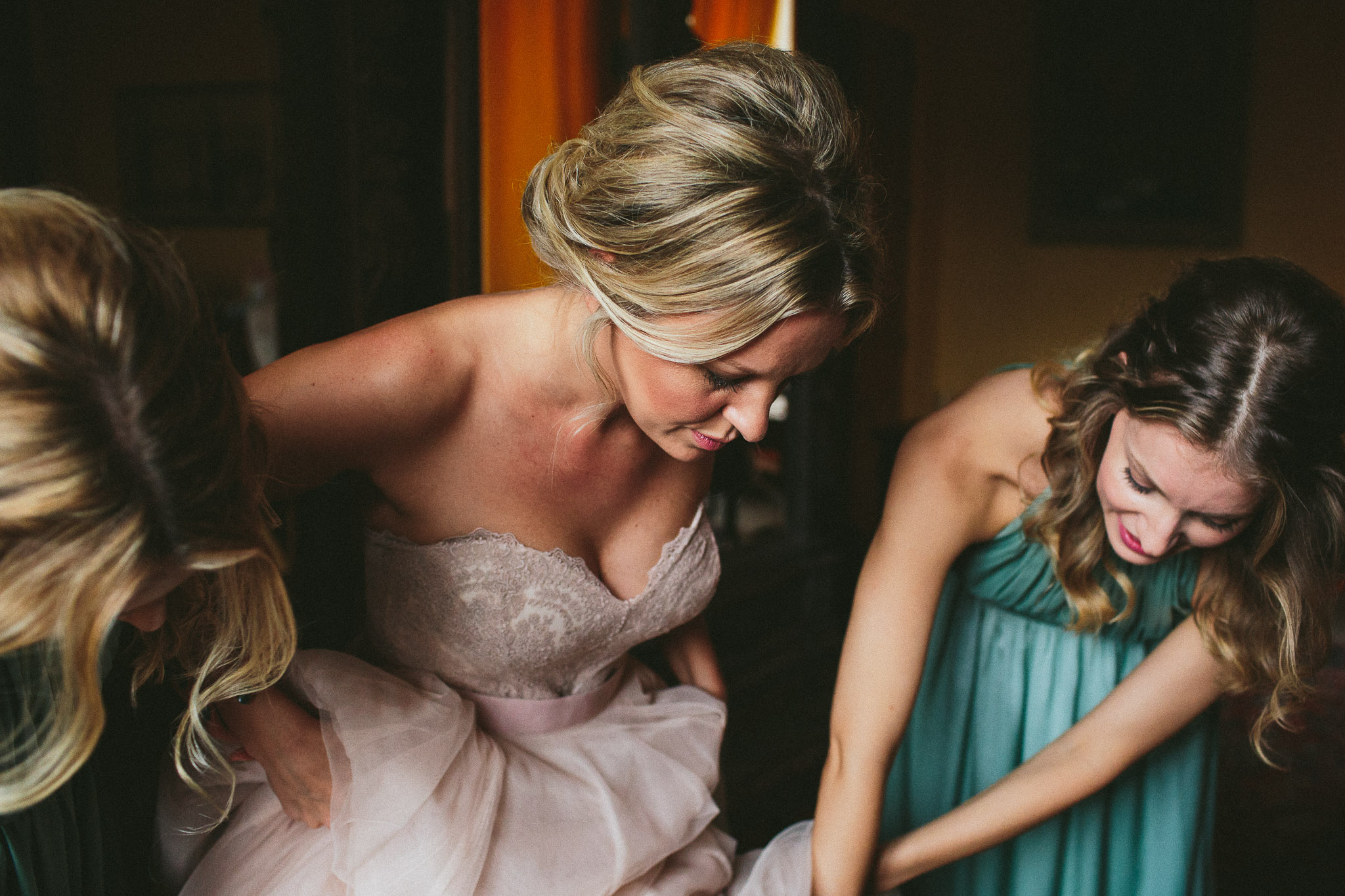 A french destination wedding bride getting into her tree