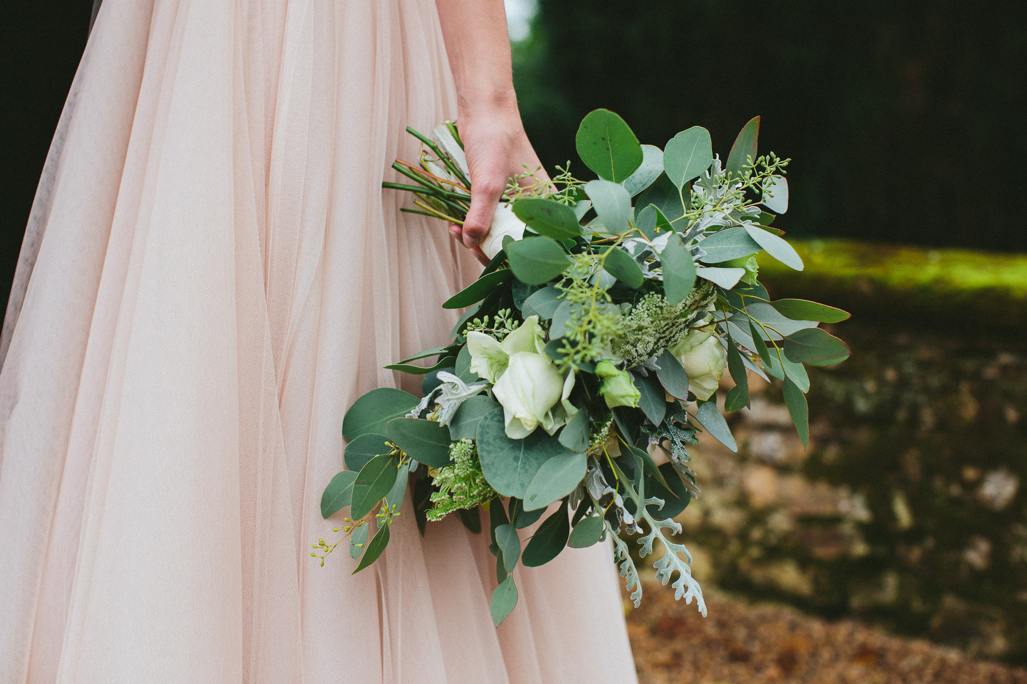 A french destination wedding bouquet of the bride