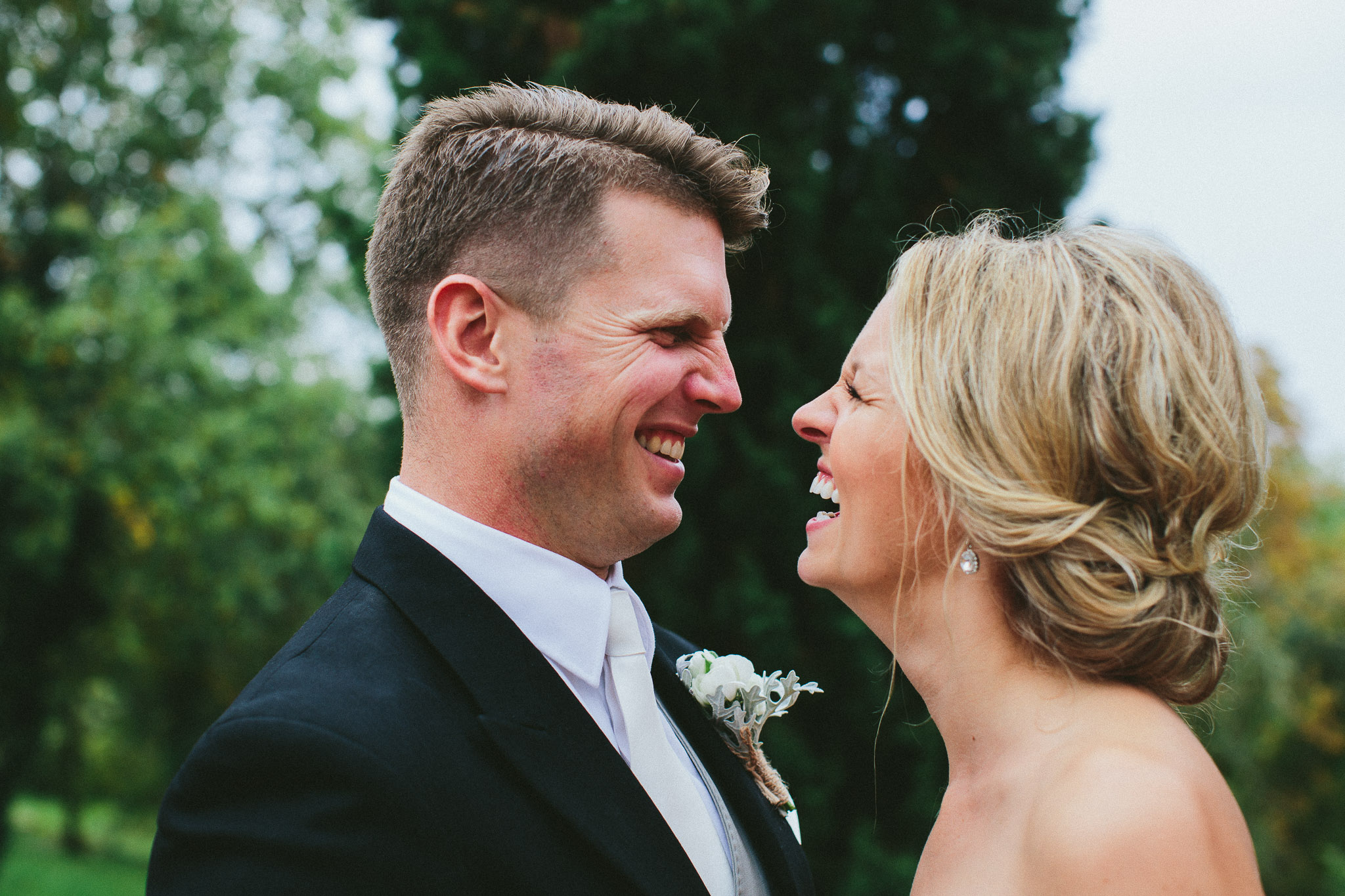 happy bride and groom in france