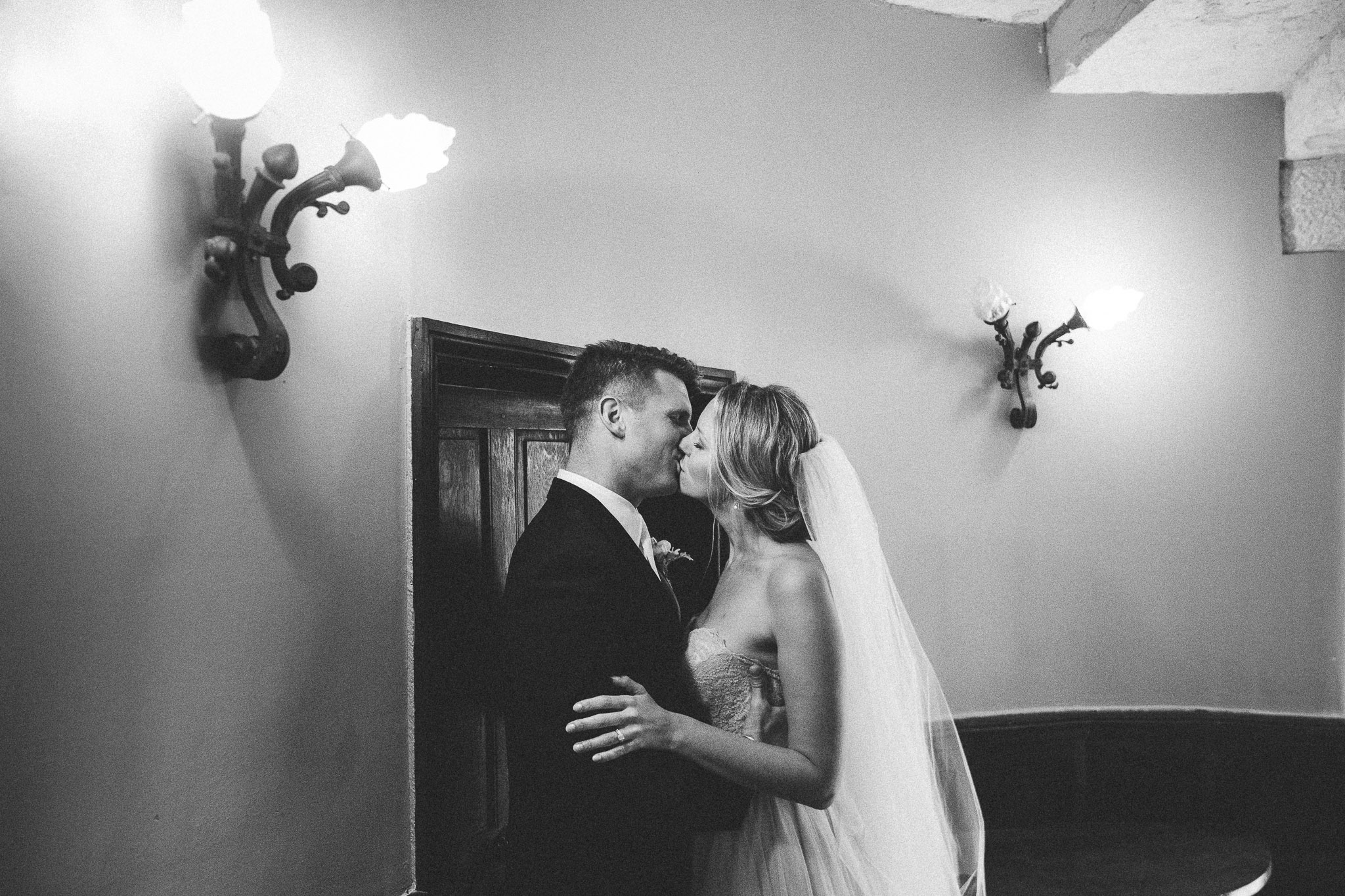 A french destination wedding bride and groom kiss