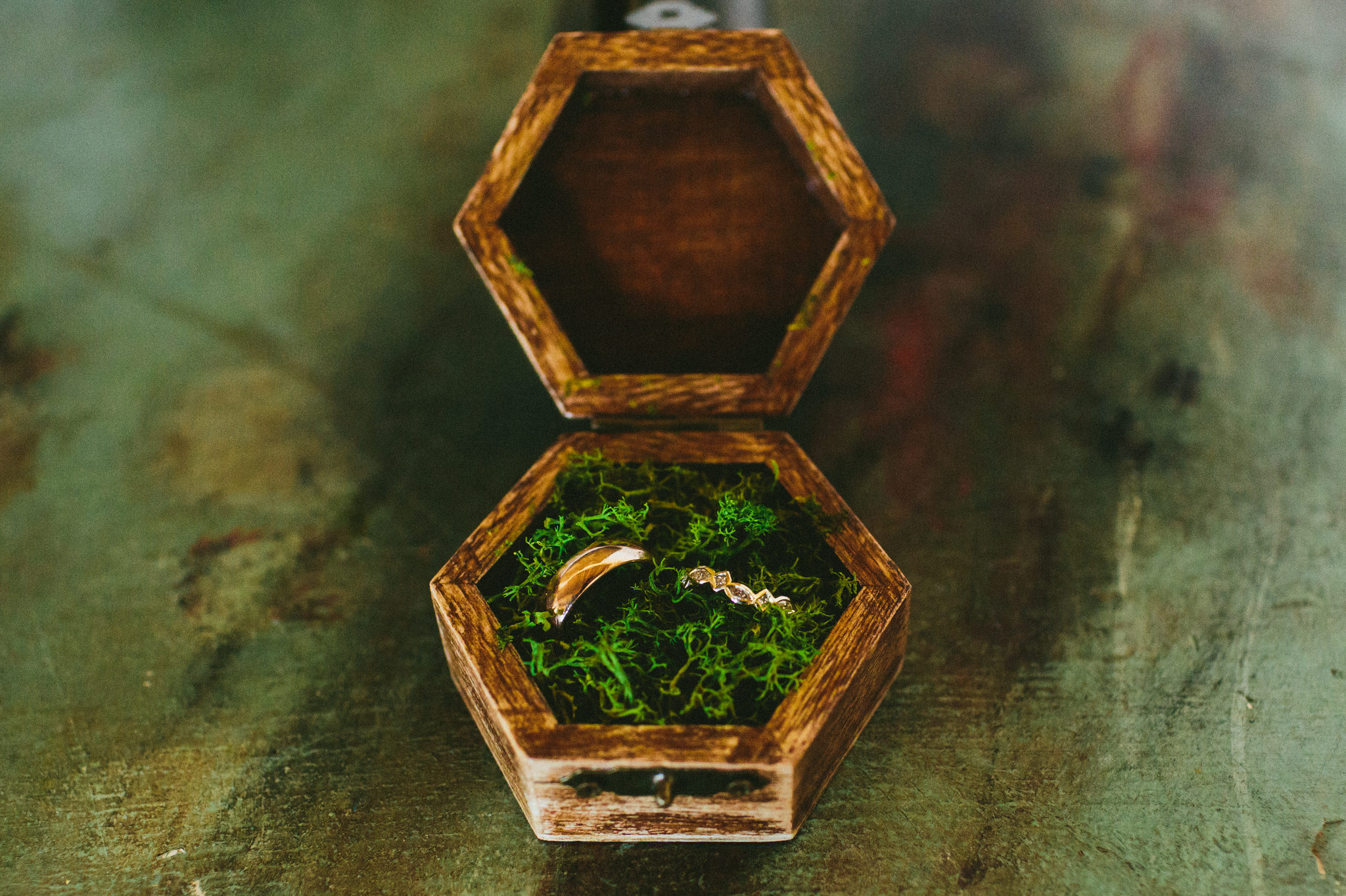 rings in moss box french wedding