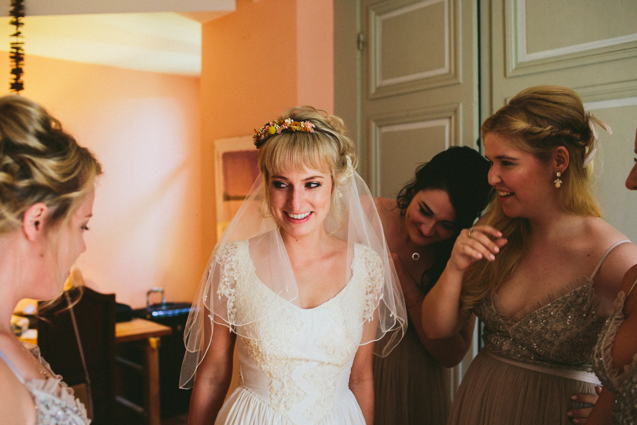 brides and bridesmaids dress up french wedding