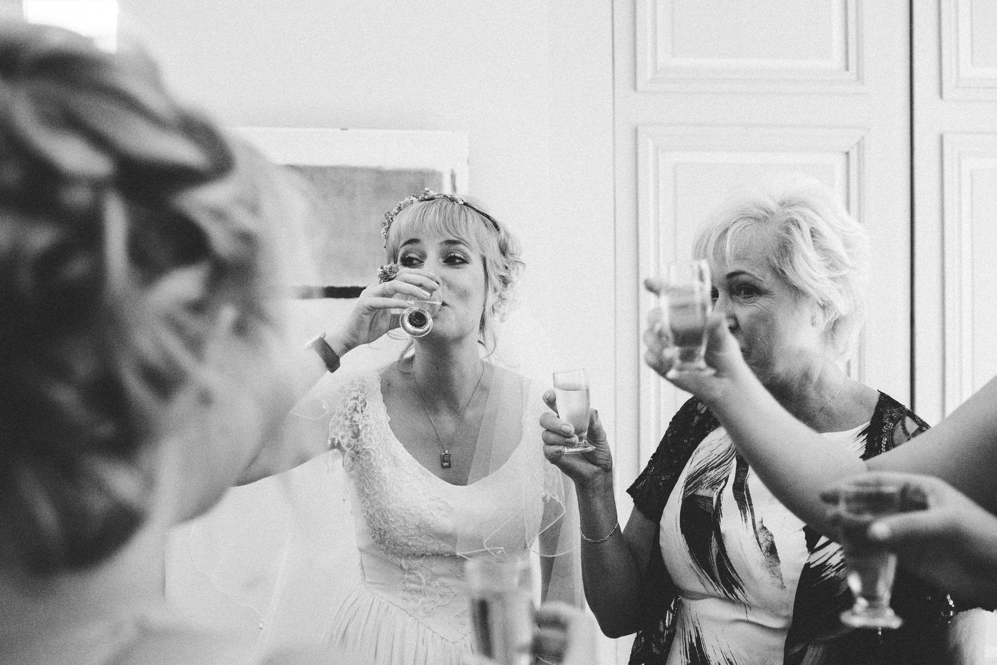 brides and bridesmaids toast french wedding