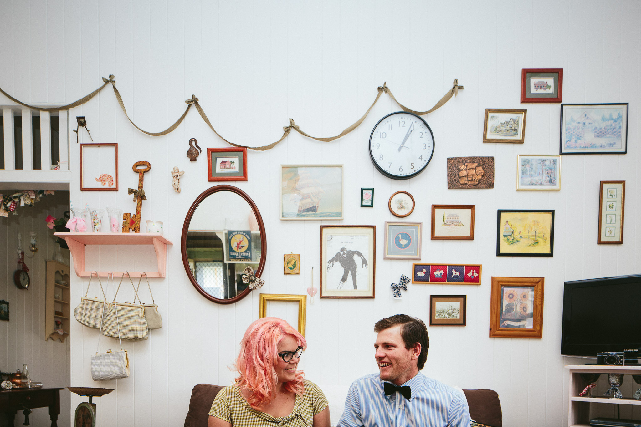 engagement photos in lounge room