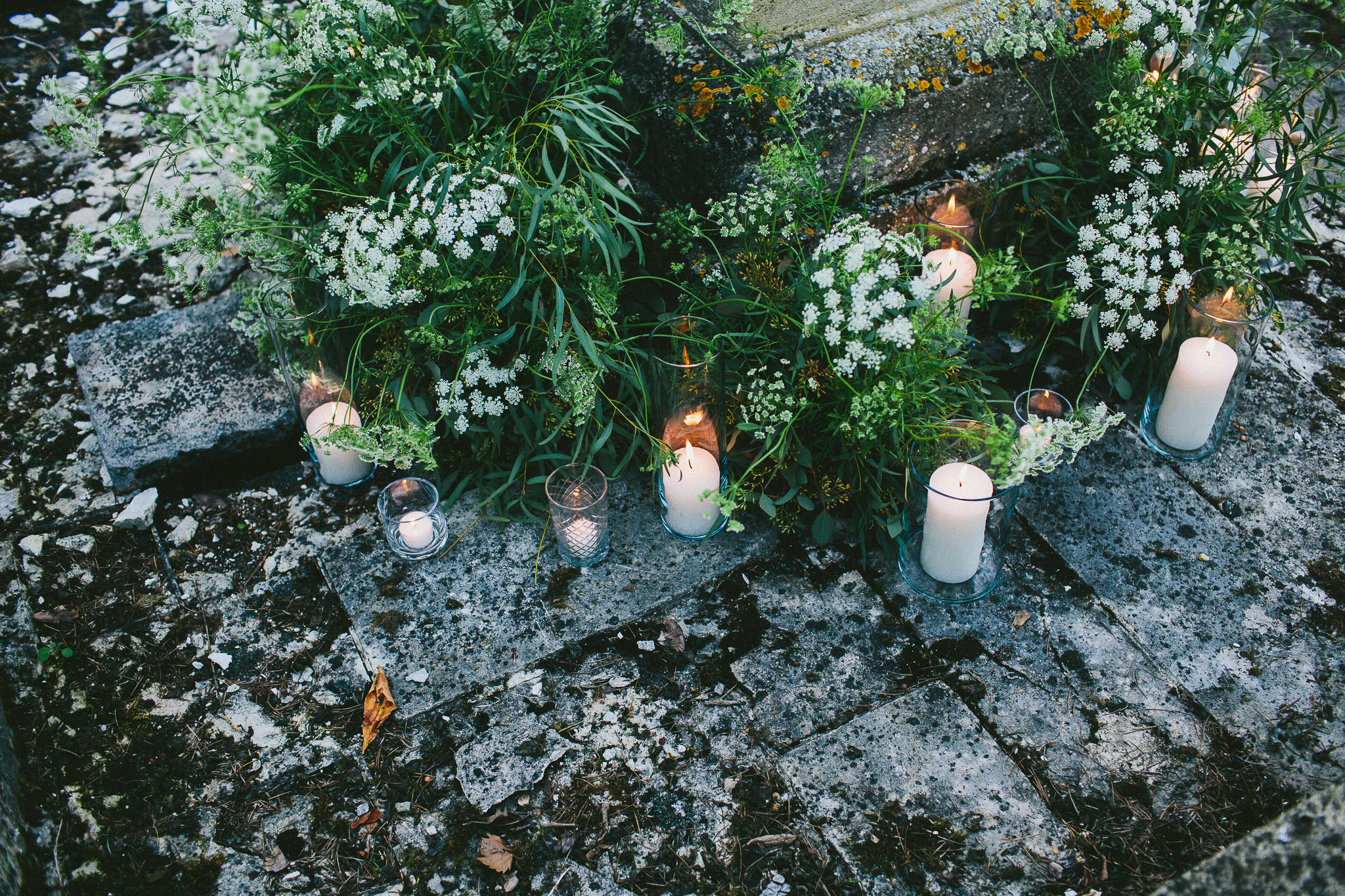 American destination wedding in France flowers and candles