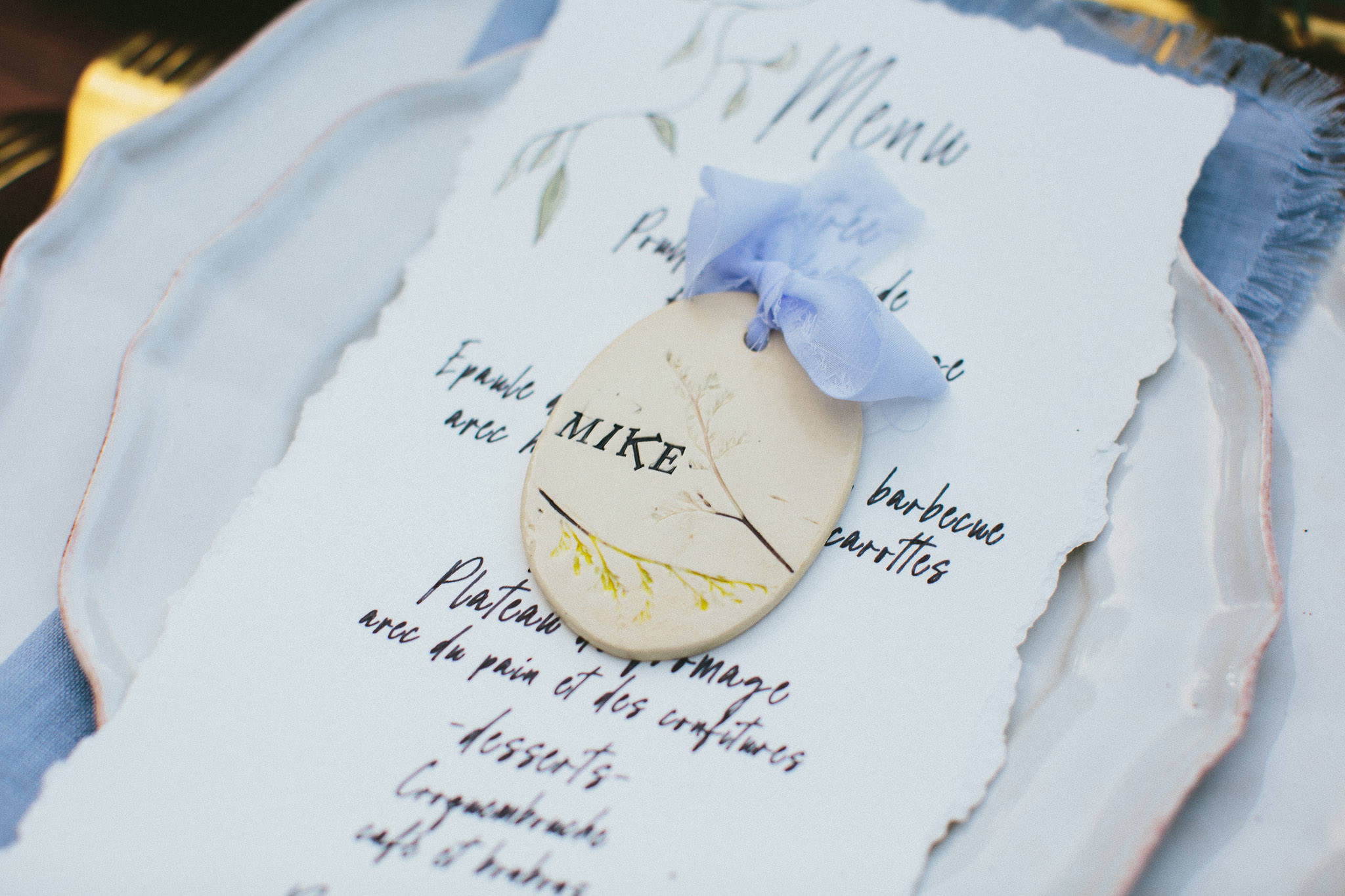 American destination wedding in France wedding table menu