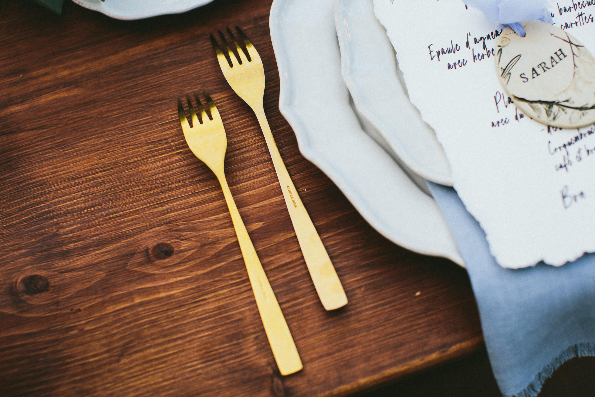 American destination wedding in France wedding table knives and forks