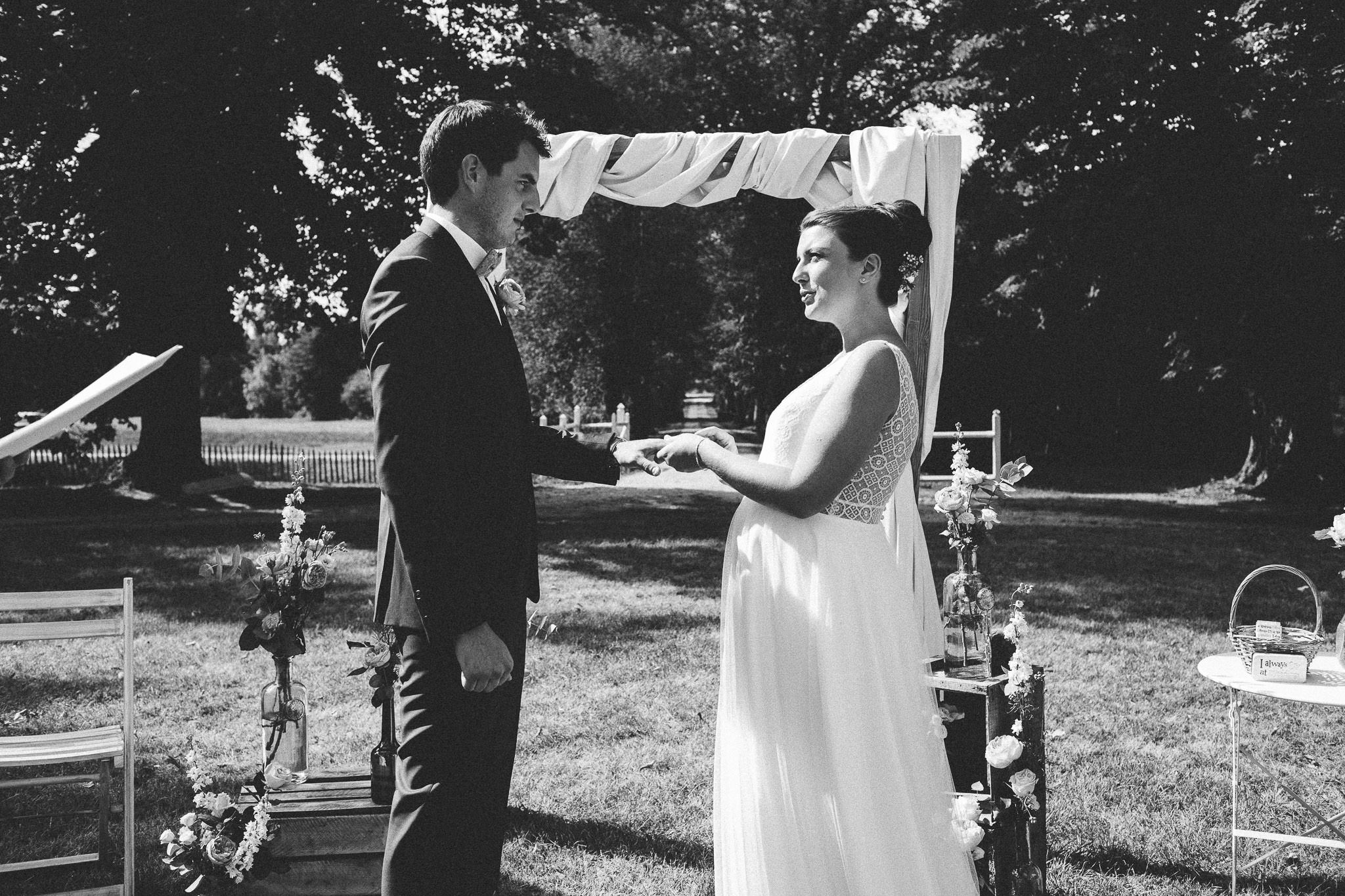 French British wedding exchange of rings bride