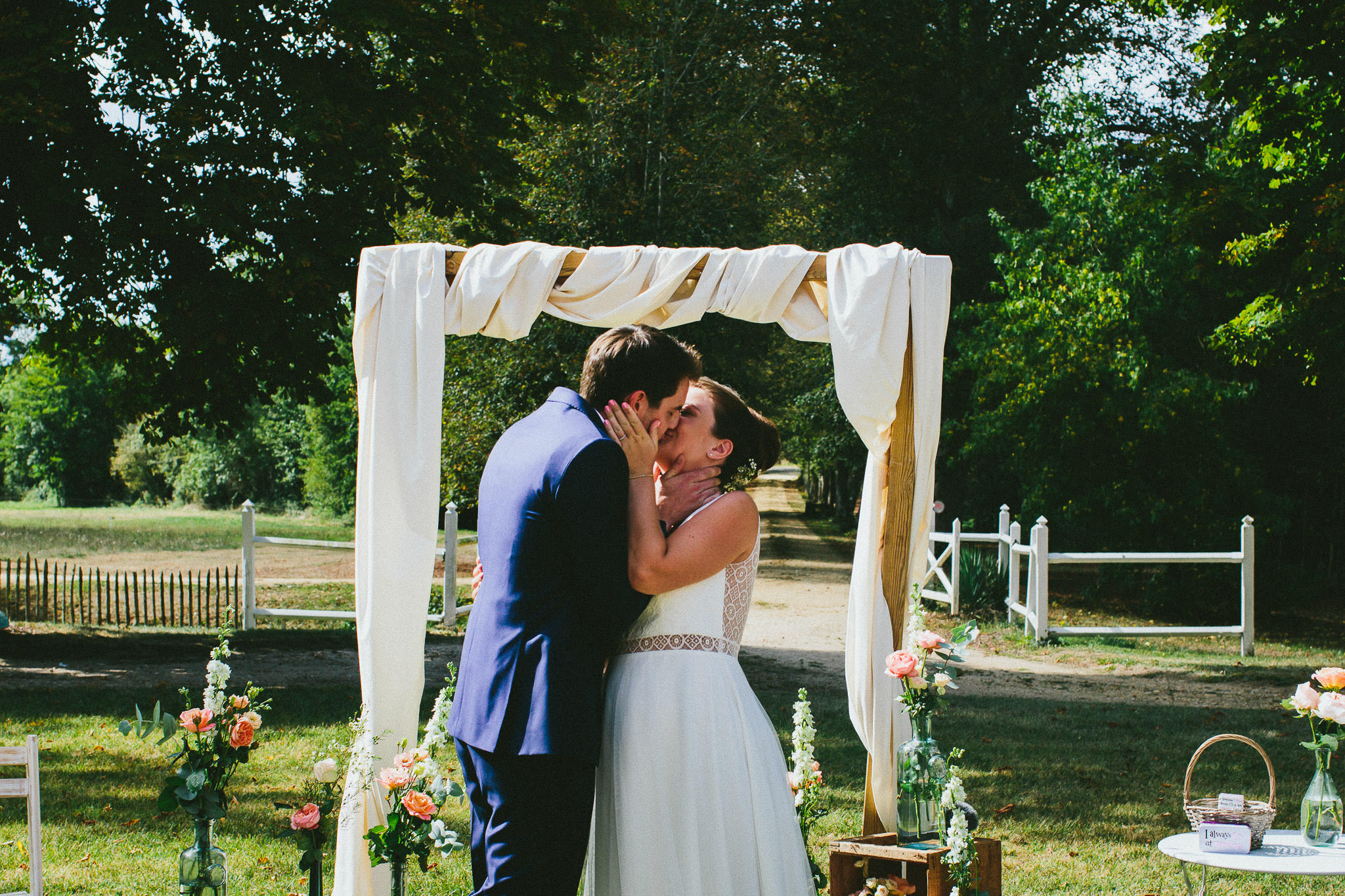 French British wedding ceremony kiss