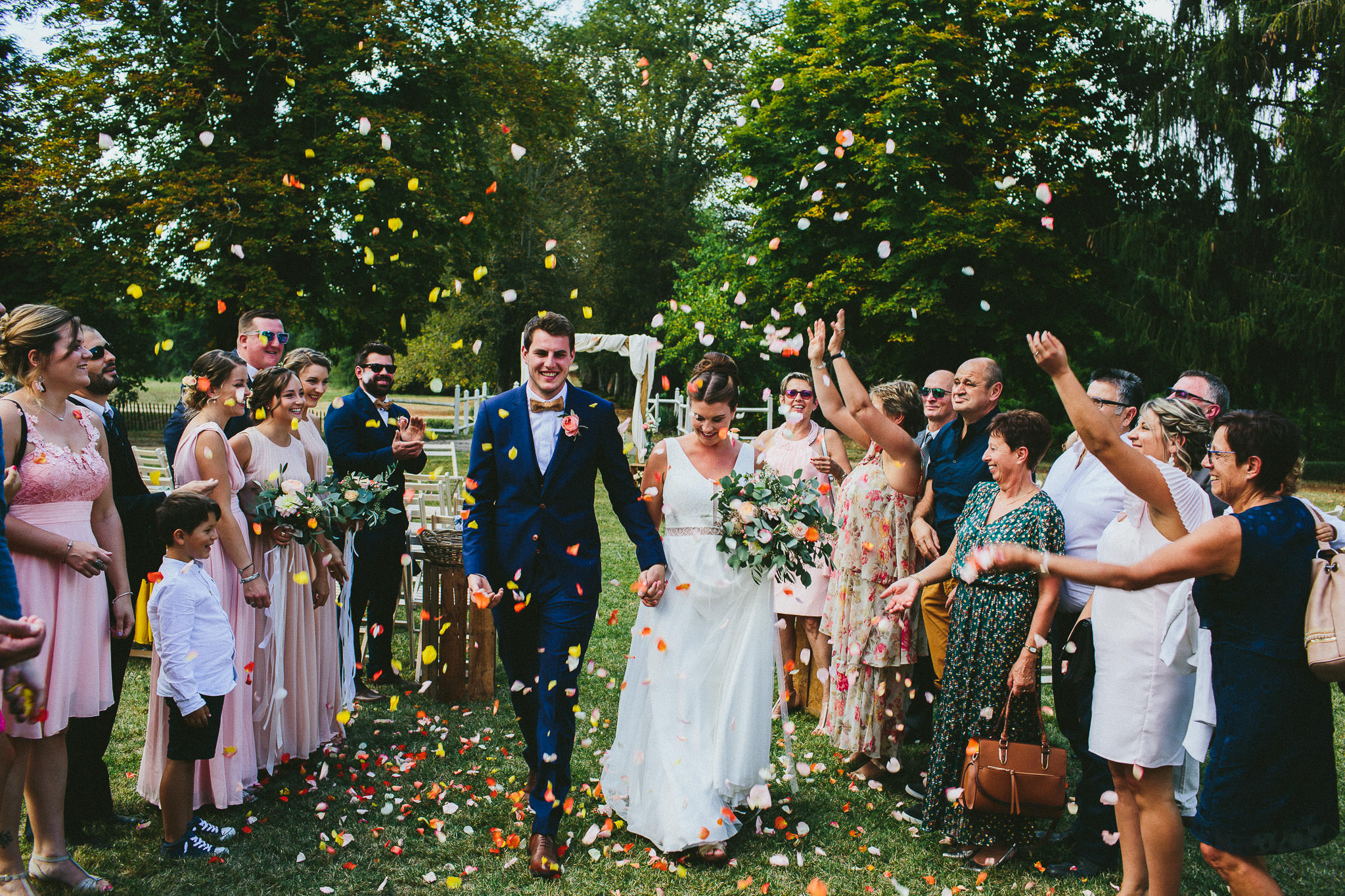 French British wedding walking down aisle 
