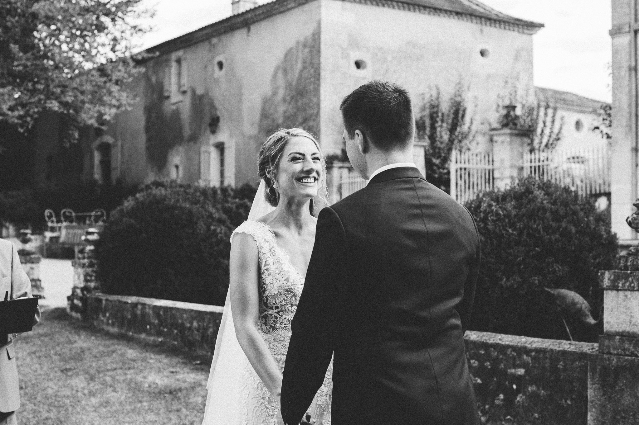 French destination wedding ceremony happy bride