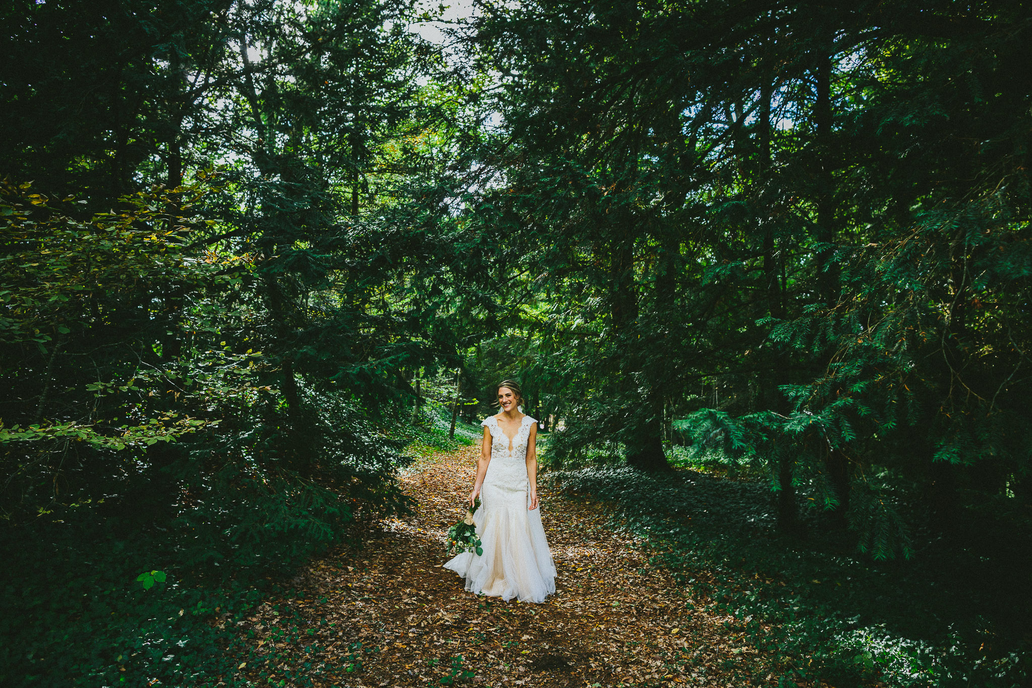 wedding photo session bride portrait in woods