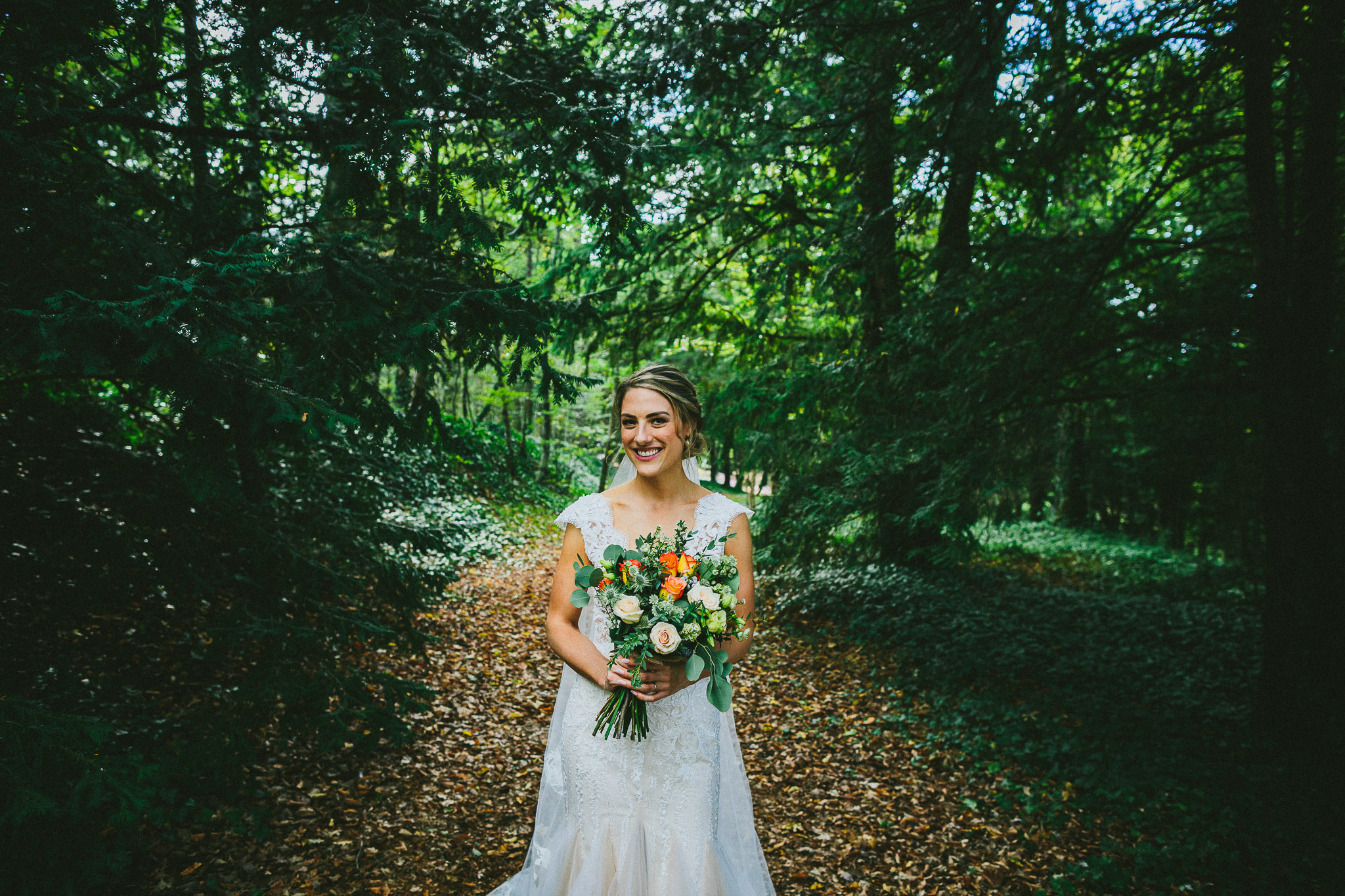 photo session bride portrait in woods close up