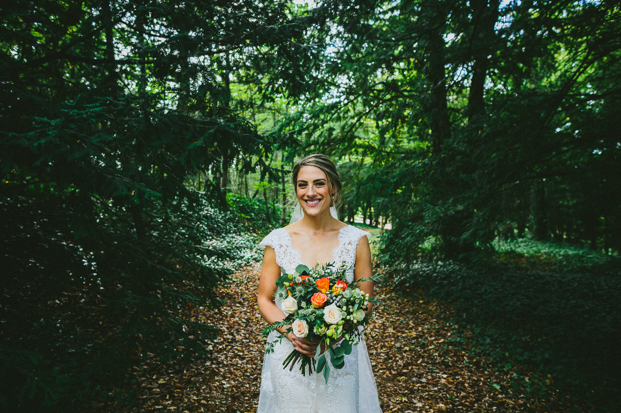 French destination wedding photoshoot bride portrait in woods