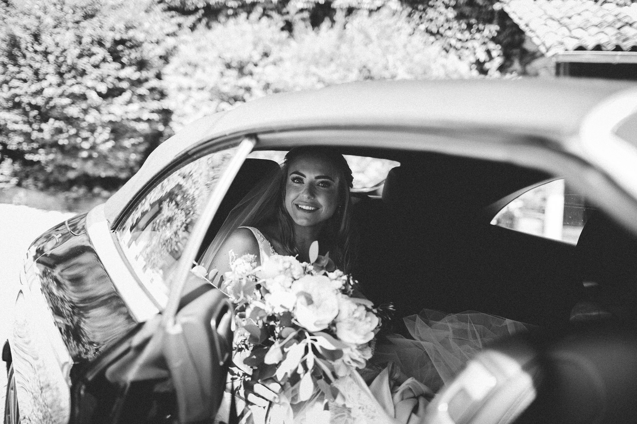 bride in car